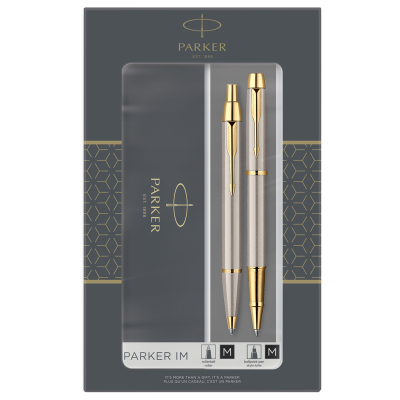 Набор Parker "IM Brushed Metal GT": ручка шариковая, 1,0мм и ручка-роллер, 1,0мм, подарочная упаковка