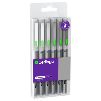 Набор капиллярных ручек Berlingo "Precision" черные, 6шт., 0,2/0,25/0,3/0,35/0,45/0,5 мм, европодвес