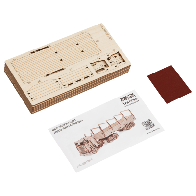 Конструктор деревянный ТРИ СОВЫ "Тягач с прицепом", 25*5,8*6,7м, 190 деталей, картонная коробка