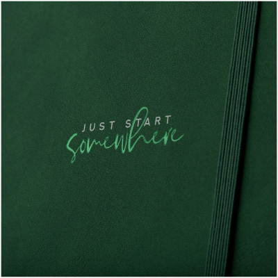 Записная книжка А5 96л., кожзам, на гребне, Greenwich Line "Just start. Green", твердая обложка, тиснение фольгой, с петлей для ручки