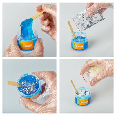 Набор для создания слайма ТРИ СОВЫ Slime party "Водная стихия", голубой, наполнение - кубики и блестки, аромат малина, картонная коробка