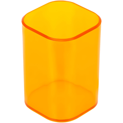 Подставка-стакан СТАММ "Фаворит", пластиковая, квадратная, тонированная оранжевая