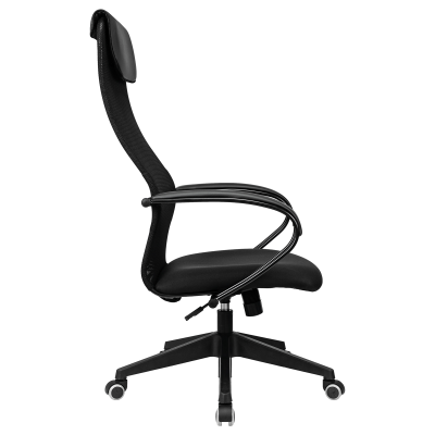 Кресло руководителя Helmi HL-E87, спинка сетка черная/экокожа, сиденье ткань черная, пластик, механизм качания