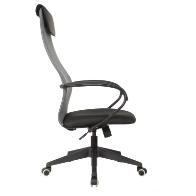 Кресло руководителя Helmi HL-E87, спинка сетка серая/экокожа, сиденье ткань черная, пластик, механизм качания