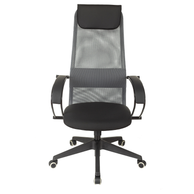 Кресло руководителя Helmi HL-E87, спинка сетка серая/экокожа, сиденье ткань черная, пластик, механизм качания