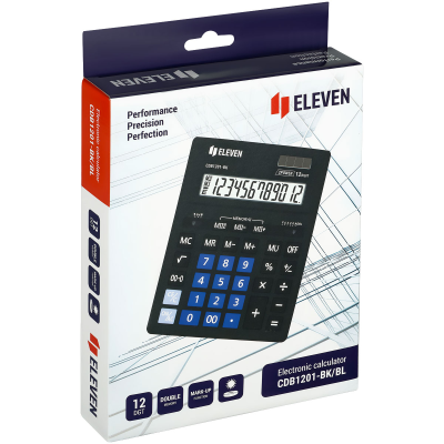 Калькулятор настольный Eleven Business Line CDB1201-BK/BL, 12 разрядов, двойное питание, 155*205*35мм, черный/синий