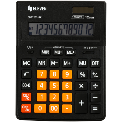 Калькулятор настольный Eleven Business Line CDB1201-BK/OR, 12 разрядов, двойное питание, 155*205*35мм, черный/оранжевый