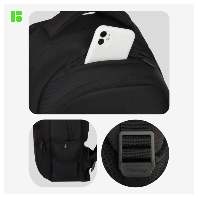 Рюкзак Berlingo U3 "Totally black" 41*29,5*13см, 2 отделения, 4 кармана, эргономичная спинка