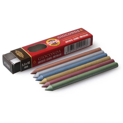 Грифели цветные для цанговых карандашей Koh-I-Noor "Gioconda", 5,6мм, металлик ассорти, 6шт., пластик коробвый