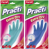 Перчатки резиновые хозяйственные Paclan "Practi Extra Dry", разм. M, х/б напыление, 100% флок, голубые, пакет с европодвесом