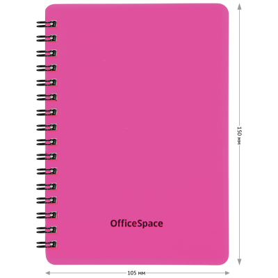 Записная книжка А6 60л., на гребне OfficeSpace "Neon", розовая пластиковая обложка