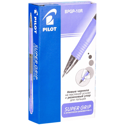 Ручка шариковая автоматическая Pilot "Super Grip" синяя, 0,7мм, голубой грип