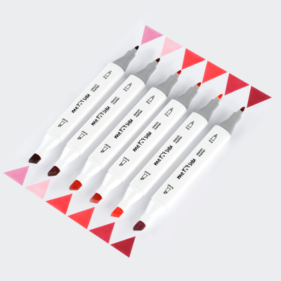 Набор двусторонних маркеров для скетчинга MESHU 06цв., розовые цвета, корпус трехгранный, пулевид./клиновид.наконечники, ПВХ-бокс