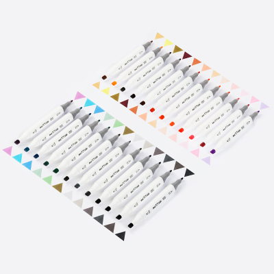 Набор двусторонних маркеров для скетчинга MESHU 24цв., пастельные цвета, корпус трехгранный, пулевид./клиновид.наконечники, ПВХ-бокс