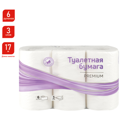 Бумага туалетная OfficeClean "Premium", 3-слойная, 6шт., 17м/рул., тиснение, белая
