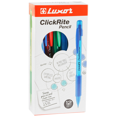 Карандаш механический Luxor "ClickRite" 0,5мм, с ластиком, грип, ассорти