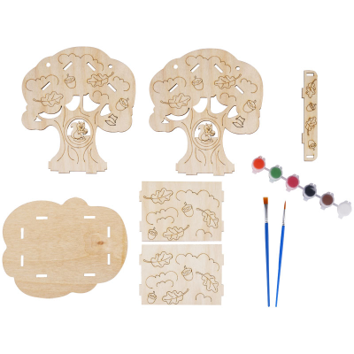 Набор для творчества 3D из дерева Мульти-Пульти "Кормушка - дерево" с акриловыми красками и кистями