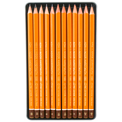 Набор карандашей ч/г Koh-I-Noor "1582" 12шт., 6B-6H, трехгранный, заточен., метал.пенал