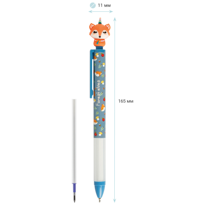 Ручка шариковая автоматическая MESHU "Fairy Heroes" синяя, 0,5мм, грип, корпус ассорти, с топпером