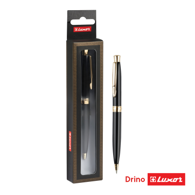 Ручка шариковая Luxor "Drino" синяя, 0,7мм, корпус черный/золото, кнопочный механизм, футляр