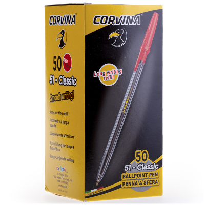 Ручка шариковая Corvina "51 Classic" красная, 1,0мм, прозрачный корпус