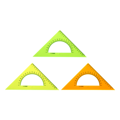 Треугольник 45°, 16см СТАММ, пластиковый, с транспортиром, прозрачный, неоновые цвета, ассорти