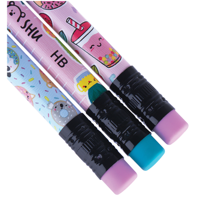 Набор карандашей ч/г MESHU "Mood Pink" 3шт., HB, заточен., с печатью, с ластиком, ассорти, пакет, европодвес