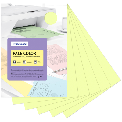 Бумага цветная OfficeSpace "Pale Color", А4, 80г/м2, 100л., (желтый)