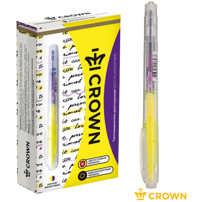 Текстовыделитель двухсторонний Crown "Multi Hi-Lighter Twin" желтый/фиолетовый, 3/2мм