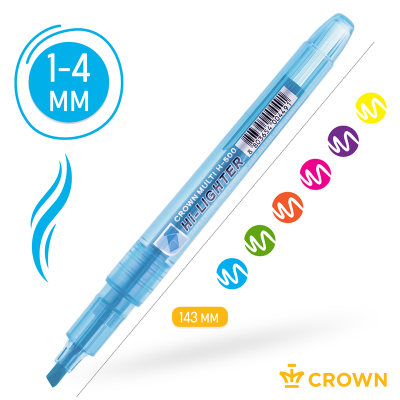Набор текстовыделителей Crown "Multi Hi-Lighter" 06цв., 1-4мм, чехол с европодвесом