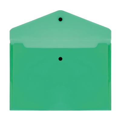 Папка-конверт на кнопке СТАММ А4, 150мкм, пластик, прозрачная, зеленая